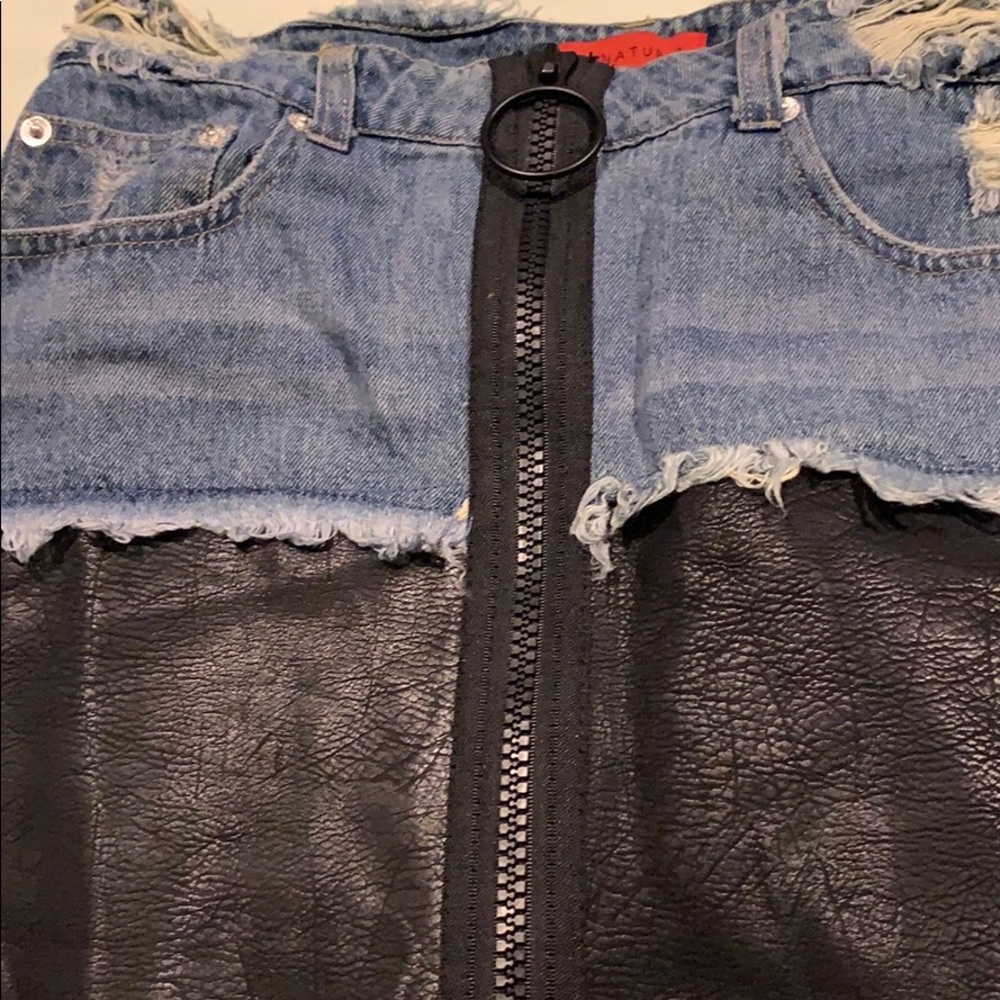 Denim and leather skirt